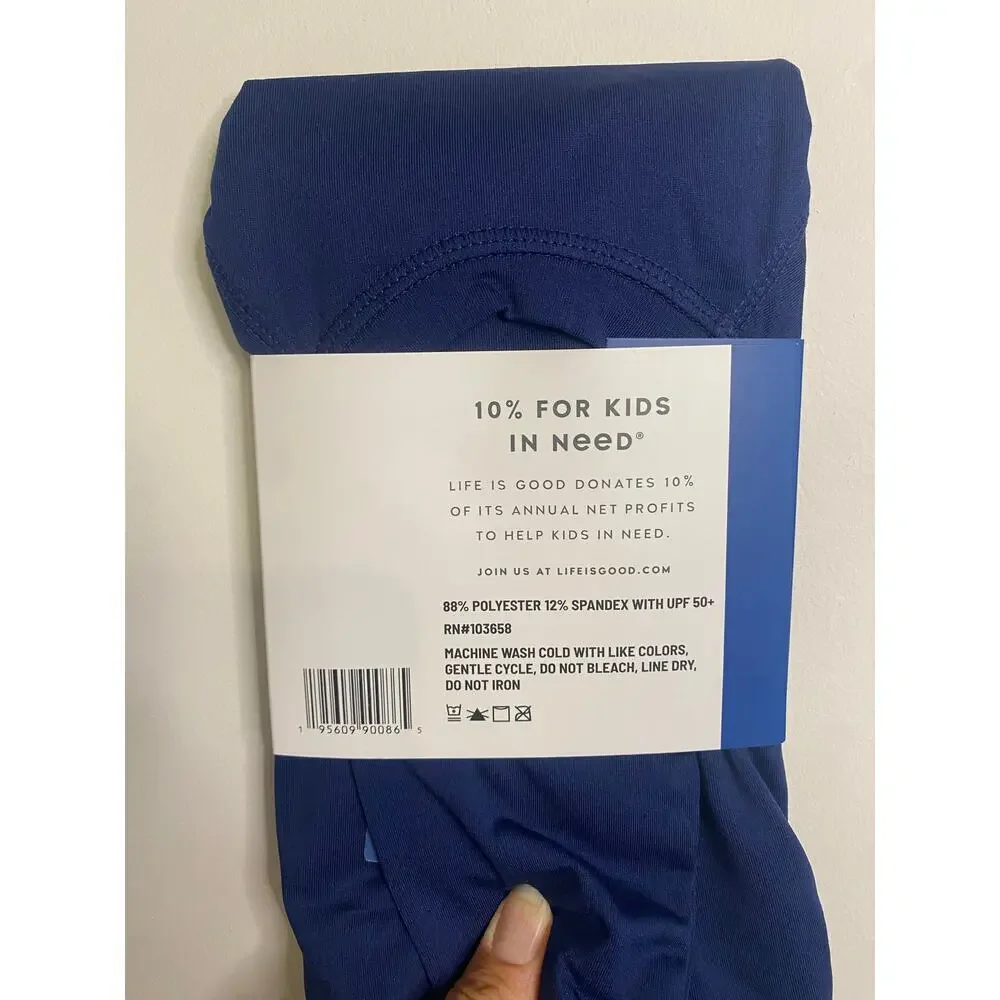 NWT Kids‎ Life Is Good Dark Blue Rash Guard Swim Shirt Size Large Beach Swim